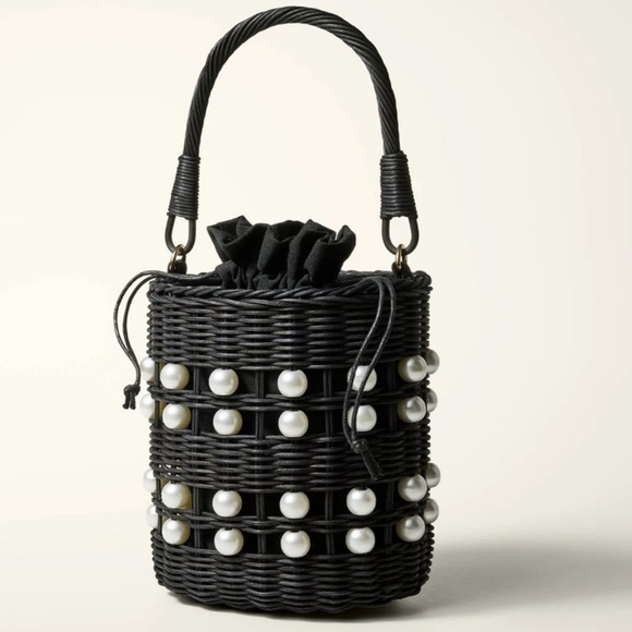Kate Spade x Target Pearl Embellished Basket Wicker Bucket Bag - Picture 4 of 4